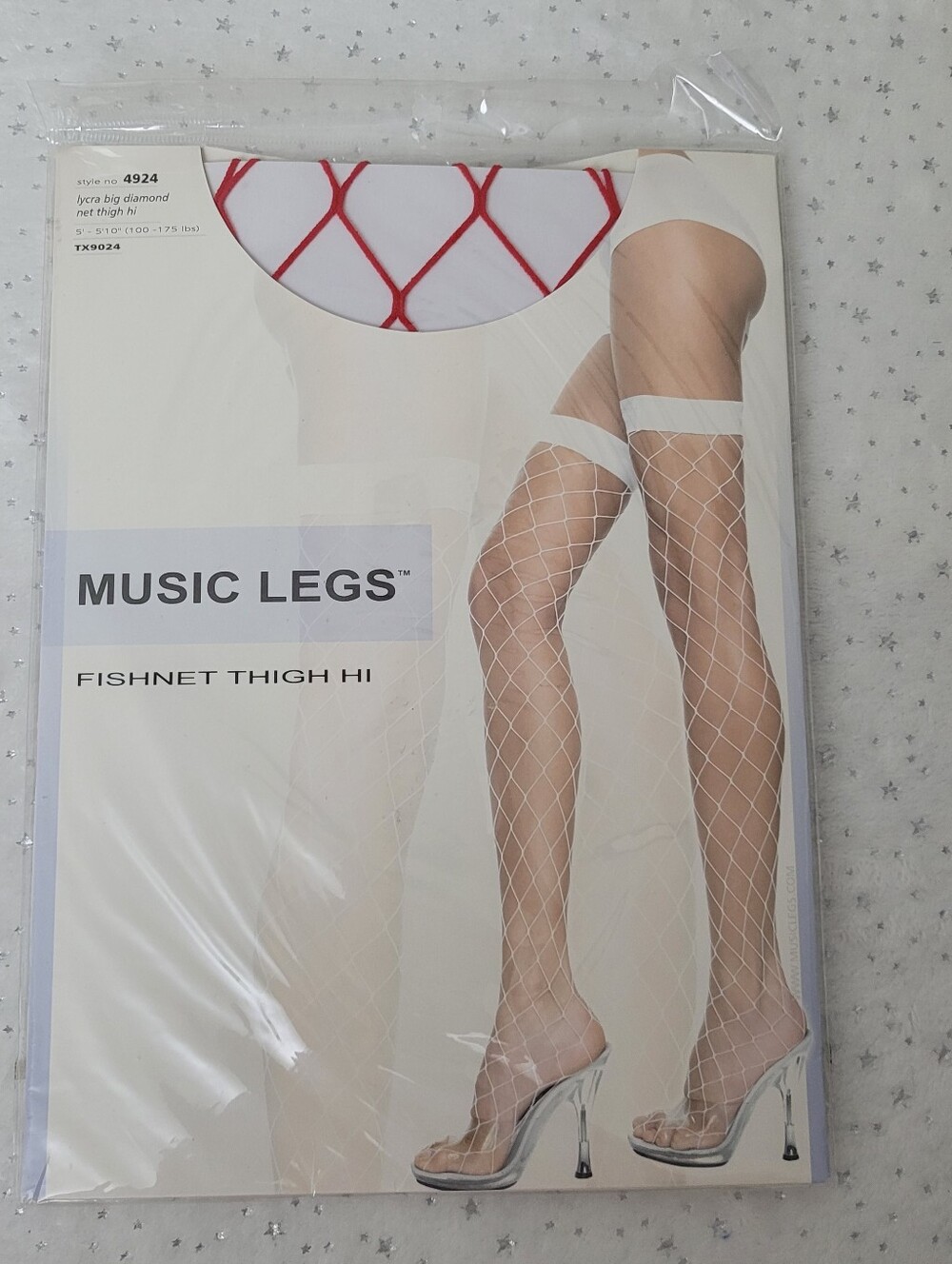 Music Legs Red Fishnet Thigh-Highs with Diamond Pattern